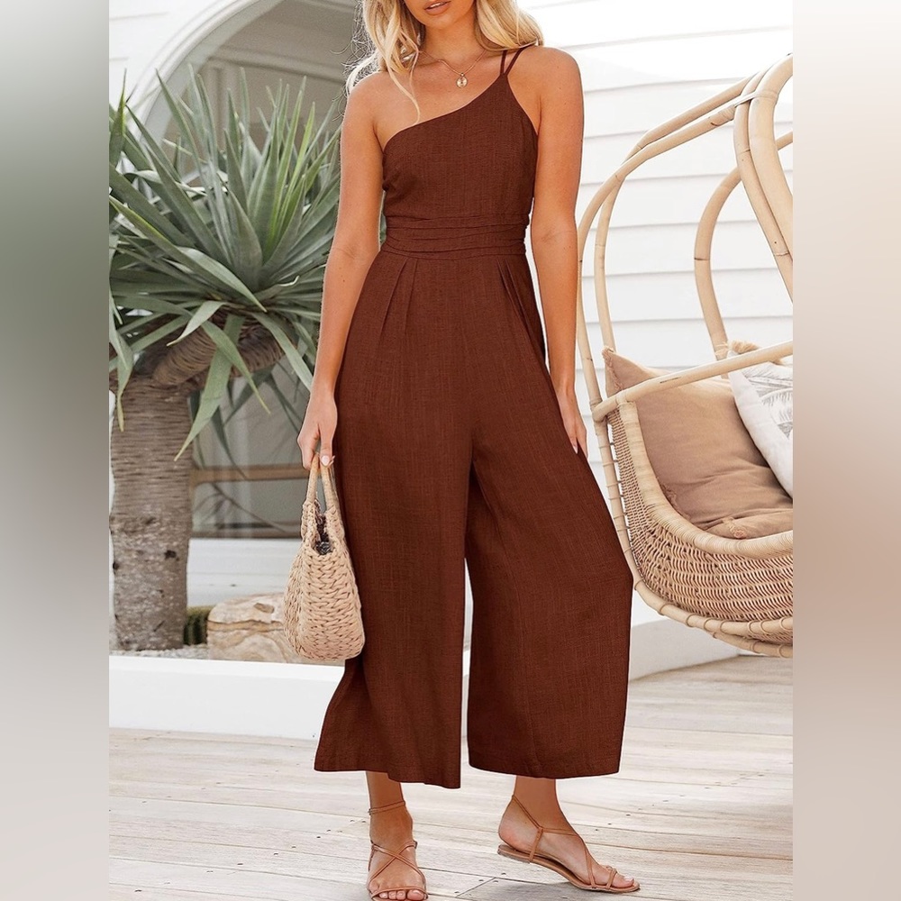 Linen one shoulder jumpsuit